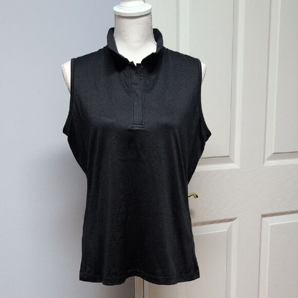 Tail Activewear Tops - Tail Activewear Sleeveless Polo Black Hidden Zipper High Collar/Foldable Size L